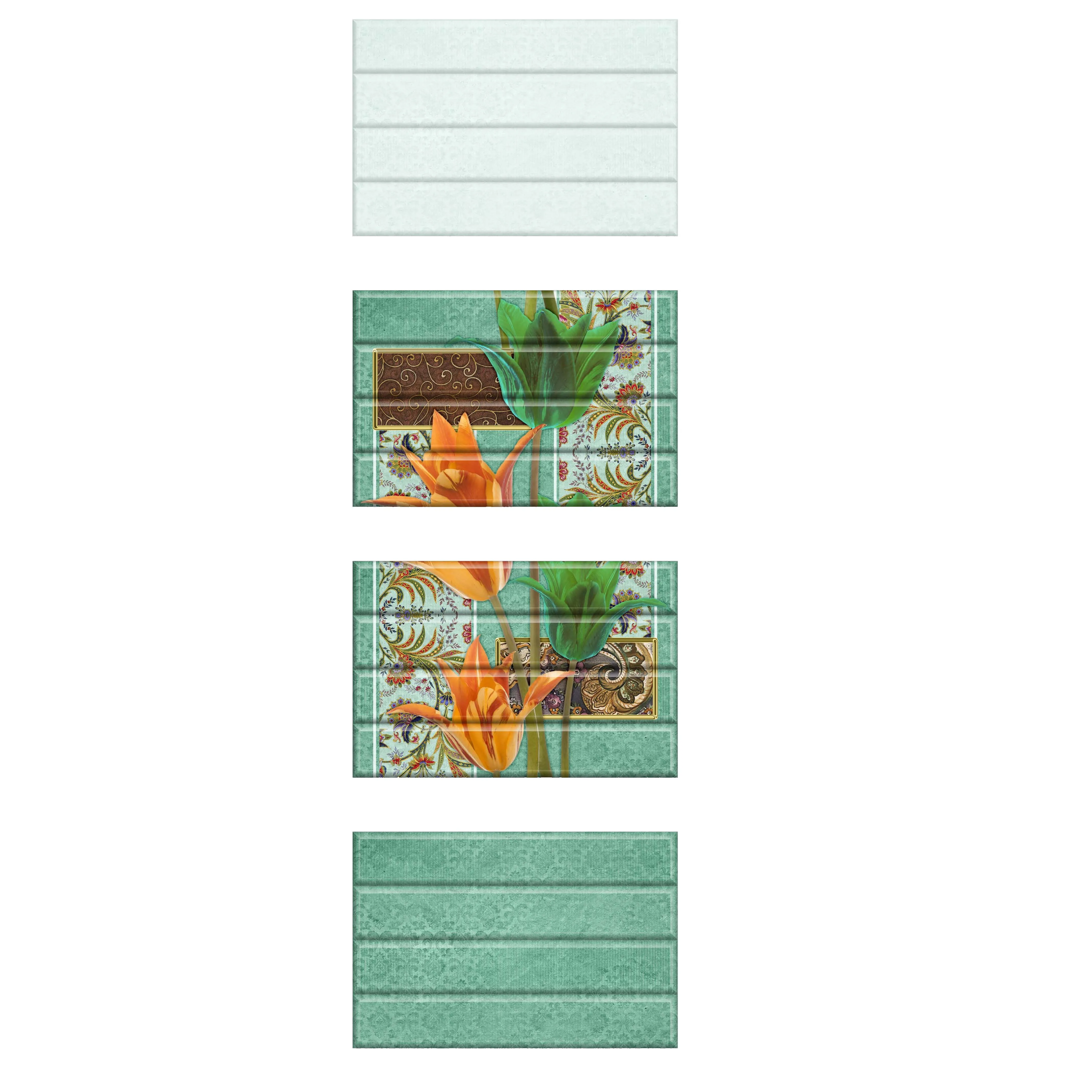 Green color sublimation flower design decorative ceramic glazed wall tiles 300x450mm
