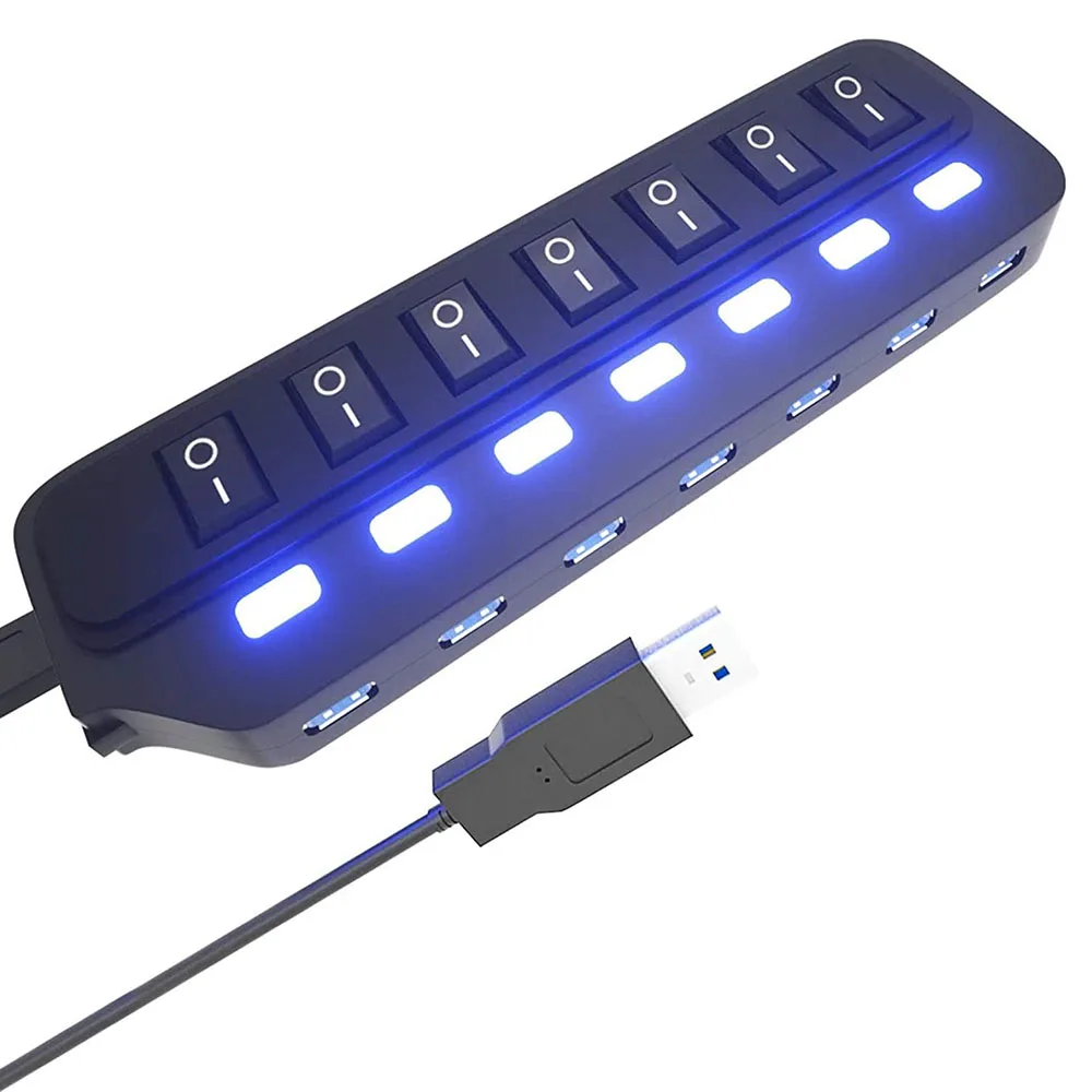 USB Hub 3.0 Splitter,7 Port USB Data Hub with Individual On/Off Switches and Lights for Laptop, PC, Computer, Mobile HDD