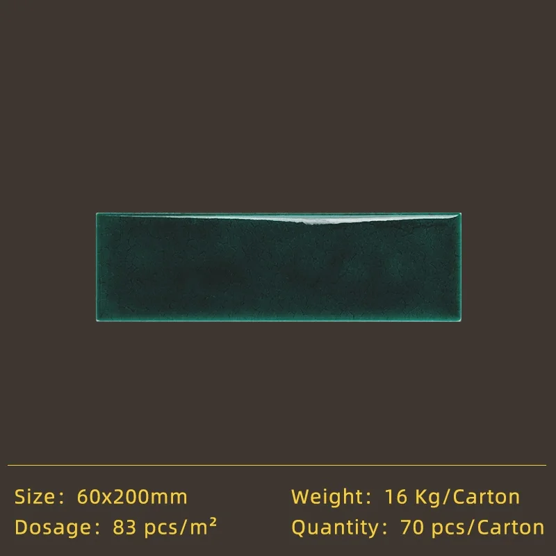 60x200mm Luxury Handmade Ice-Cracked Moroccan Ceramic Wall Bricks Polished Glazed Porcelain Art Tiles for Kitchen Bathroom Wall