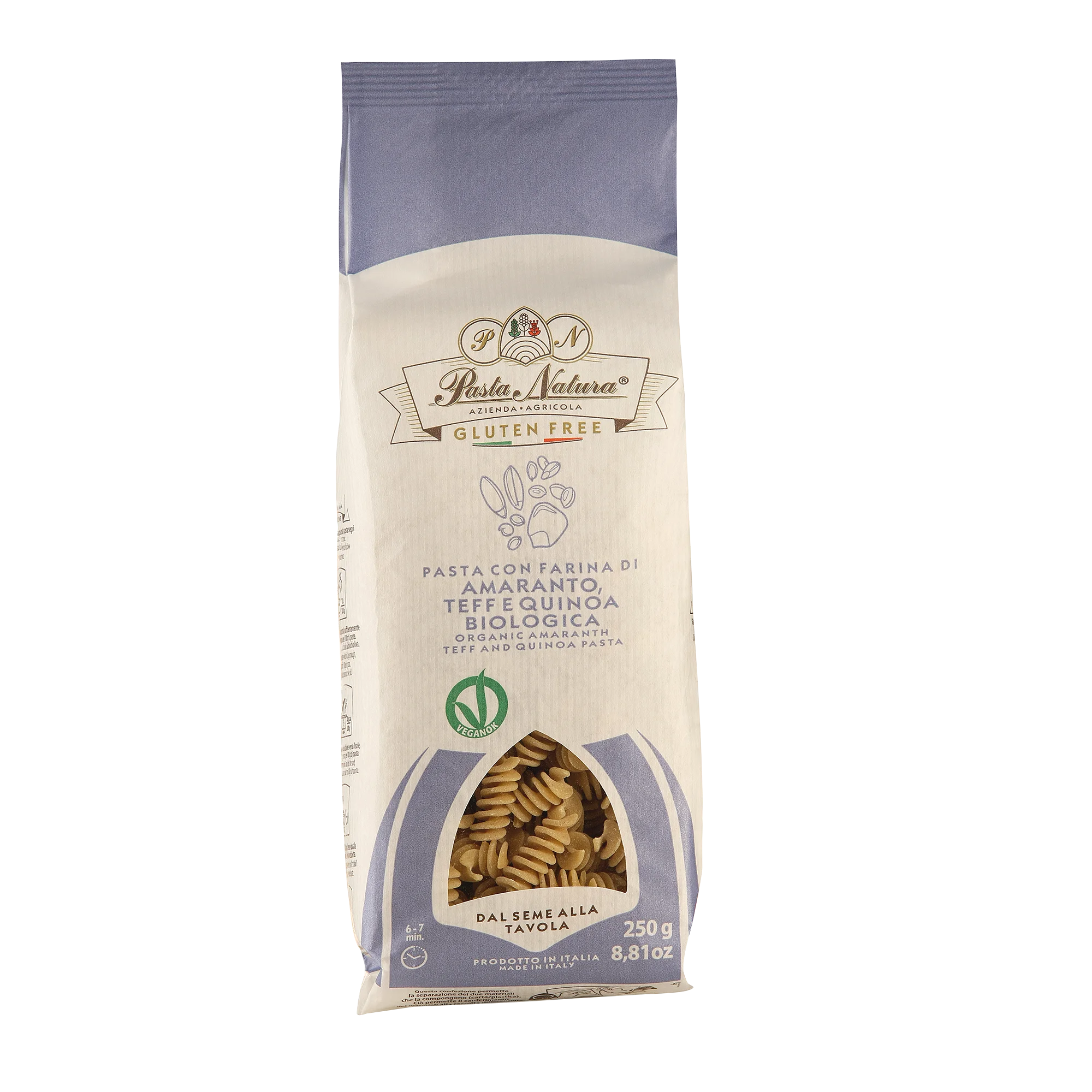 Высокое качество, Сделано в Италии, итальянская 250 г, Fusilli Amaranth Teff и Quinoa, Органическая паста