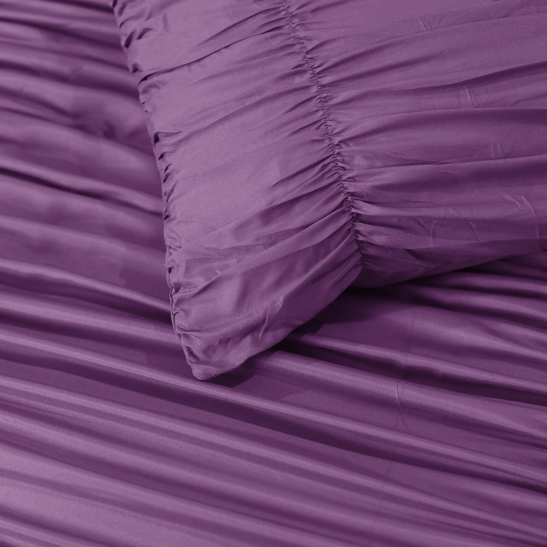 Новый стиль, доступная оптовая продажа, комплект пододеяльников из микрофибры с оборками, индивидуальный OEM ODM однотонный сиреневый цвет