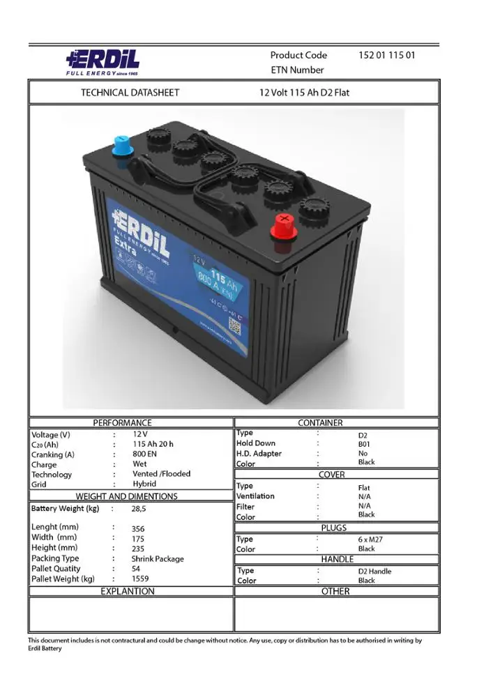 12 V 115 Ah Flat  truck battery