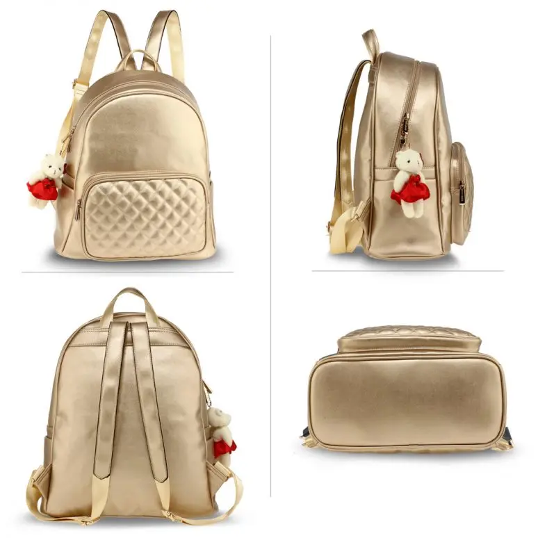 
Gold Backpack Rucksack With Bag Charm stylish backpack has a lined and spacious interior 
