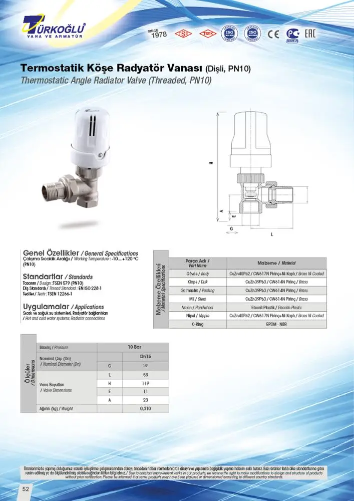 Brass angle nickel plated thermostatic radiator valve