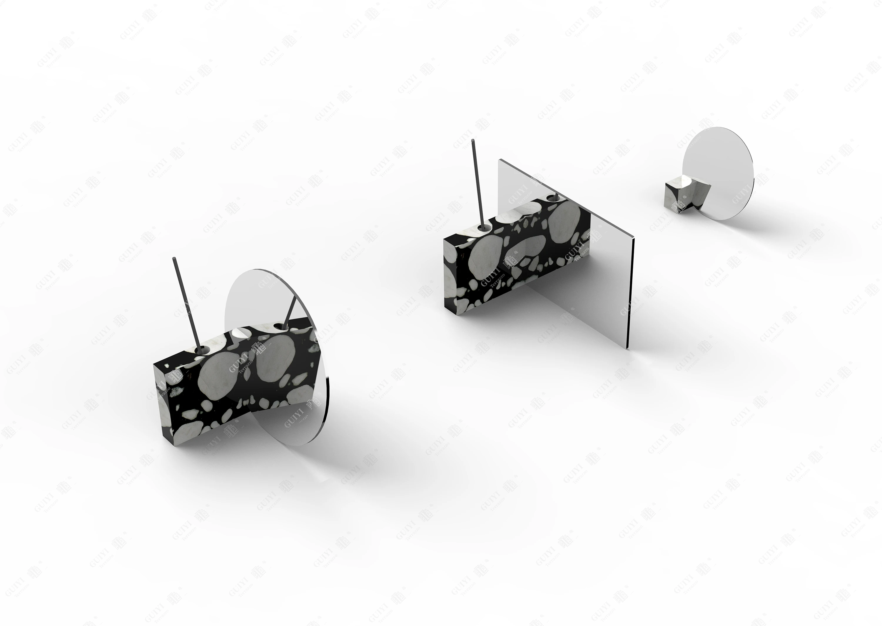 Fashionable design terrazzo furniture round snail decorative mirror and small black holder for home