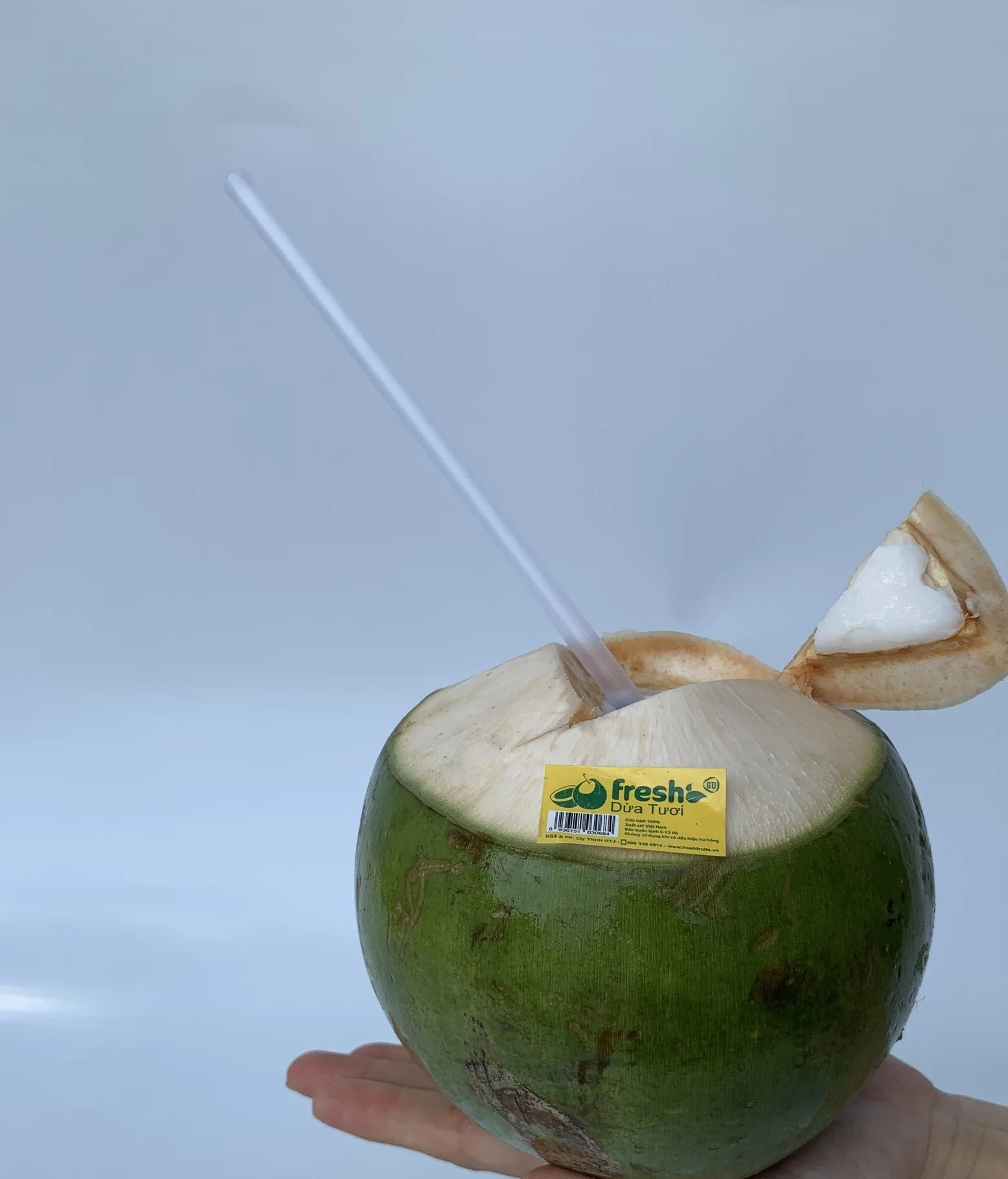 
Young Coconut Cling film wrap Packing Green or red Colours Hat Cut Shape Coconut expoter from Vietnam 