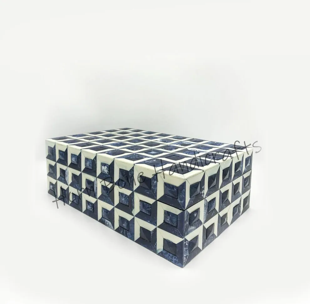 Handmade Diamond Look Bone Inlay Jewelry Box Multi Purpose Decorative Camel Bone Storage Box By Horn Bone Handicrafts India