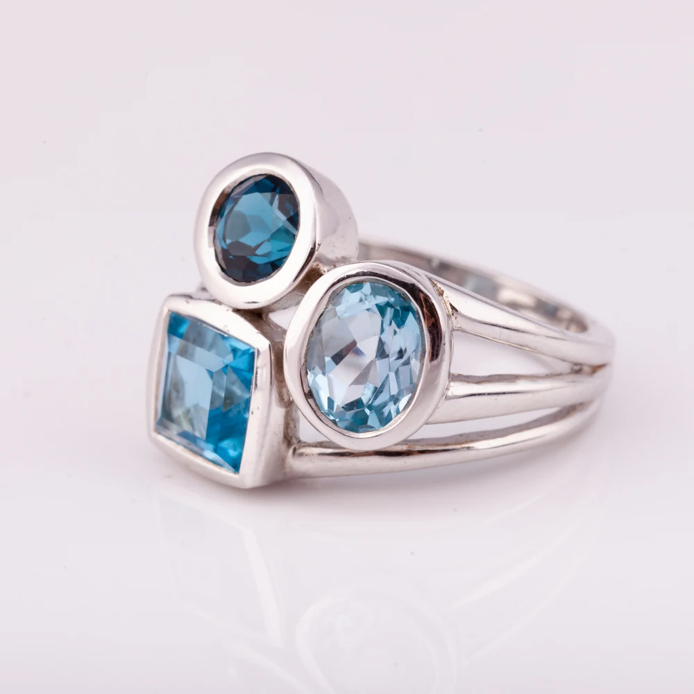 new design three shades of natural blue topaz silver 925 ring factory price  from Thailand Manufacturer