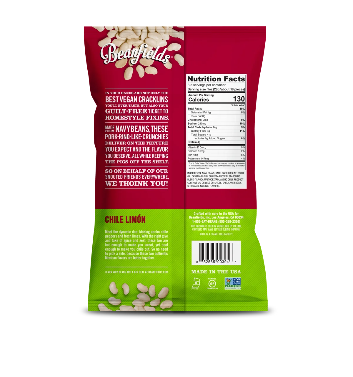 
Meat Crisps Beanfields Chile Limon Vegan Grain Free Cracklins 3.5oz Case Made In USA 