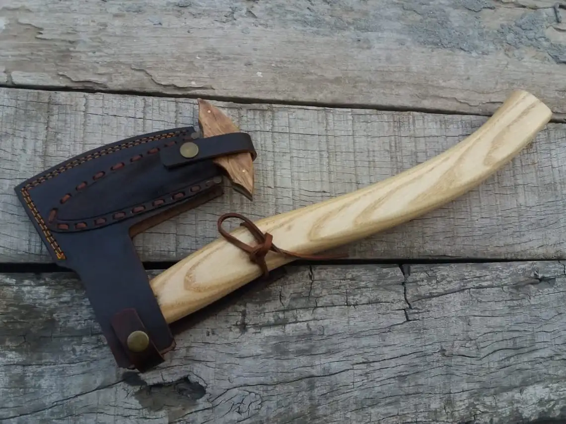 Handmade Damascus Viking Axe With Skinner