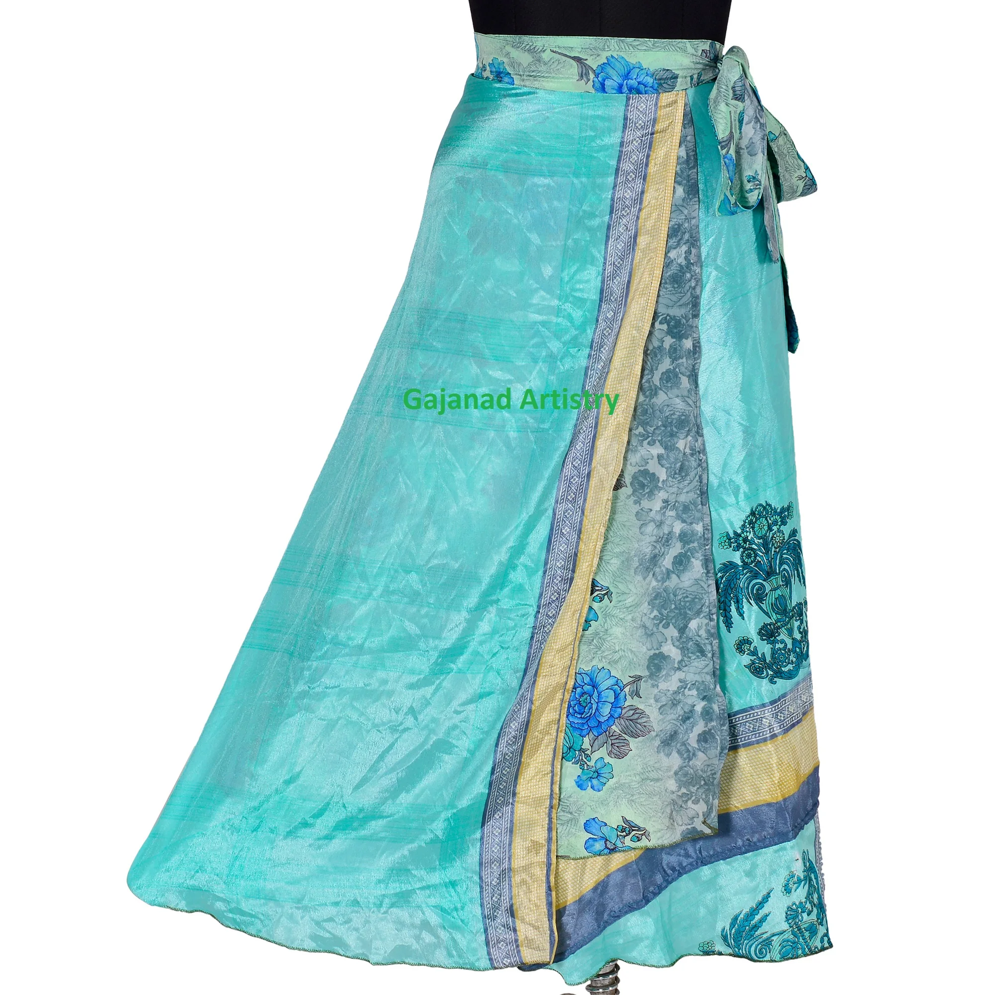 Wrap Long Skirt Festival Summer Casual Skirts Beach Sexy Look Designer Printed  Silk Sari Reversible Two Layer long Wrap Around