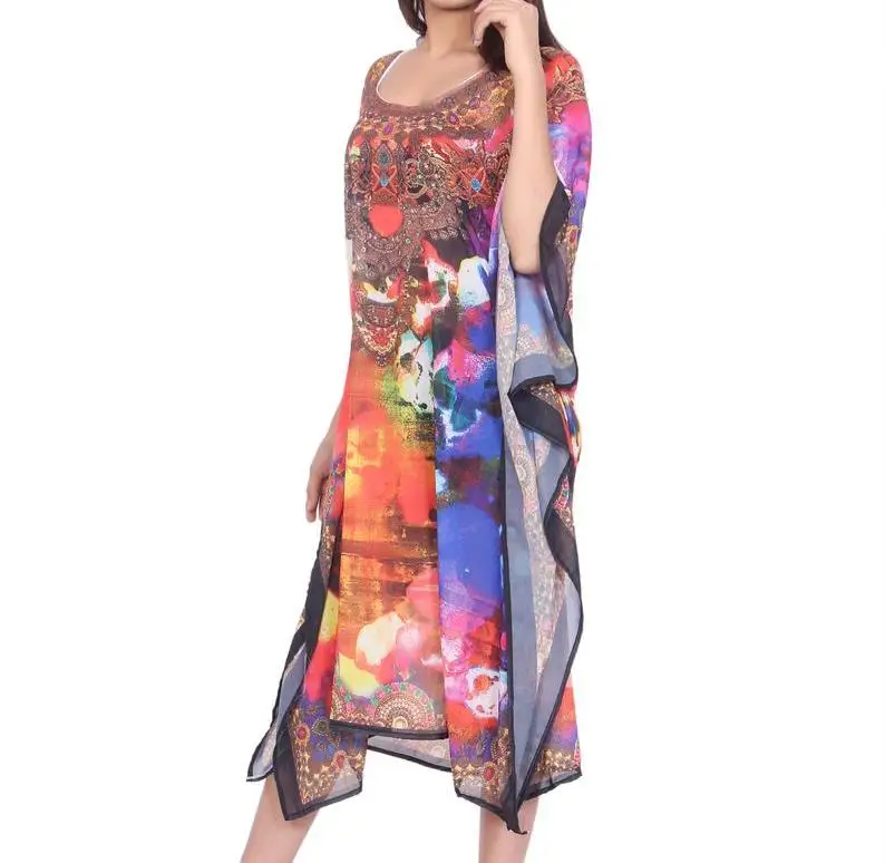bohemian collection digital printed kaftan v-neck design viscose fabric loose fitting comfortable womens clothing